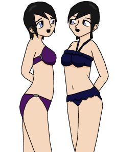 Xin and Riku in bikinis
